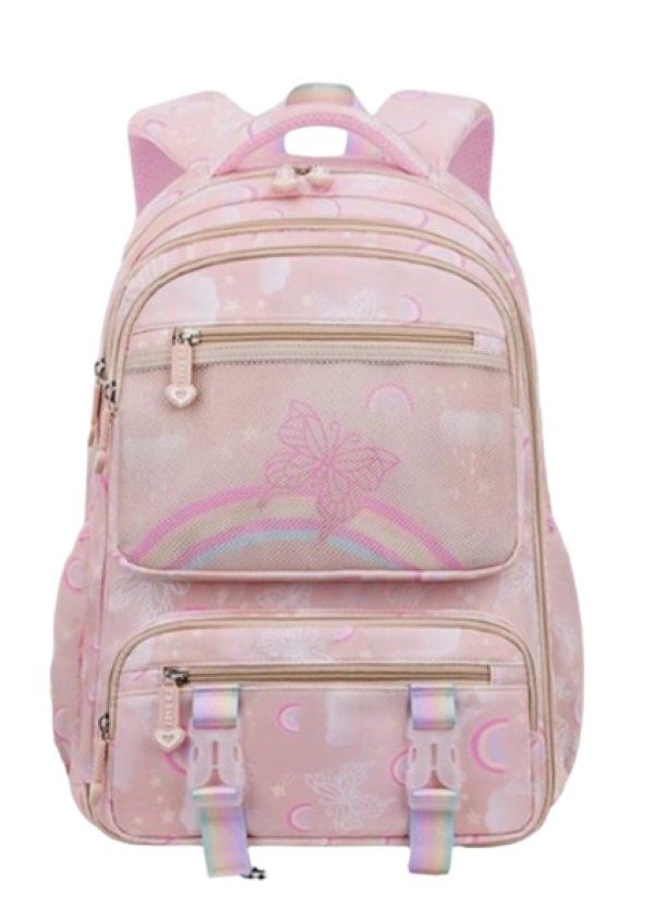 Pink single school backpack with front pockets