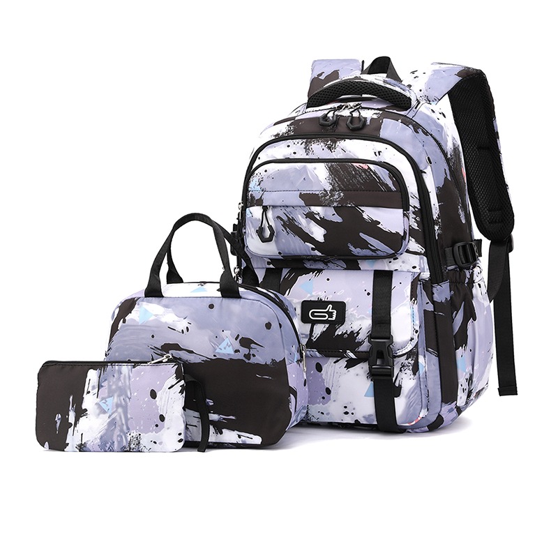 The Clip-Large Capacity Waterproof CamoPrint School Bag Laptop Backpack- BlackGrey — image 1